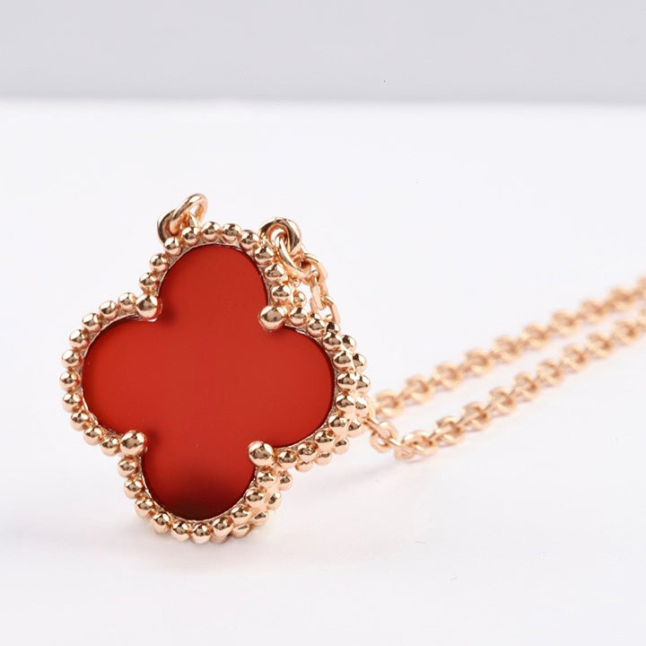 [Select]CLOVER 15MM CARNELIAN SINGLE FLOWER NECKLACE