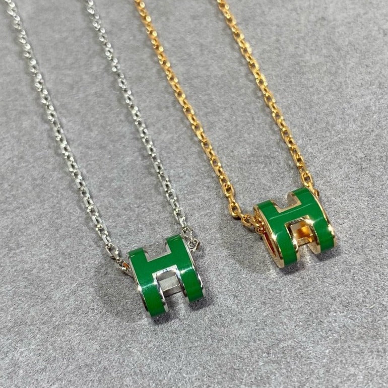 [Select]POP H GREEN NECKLACE SILVER AND GOLD