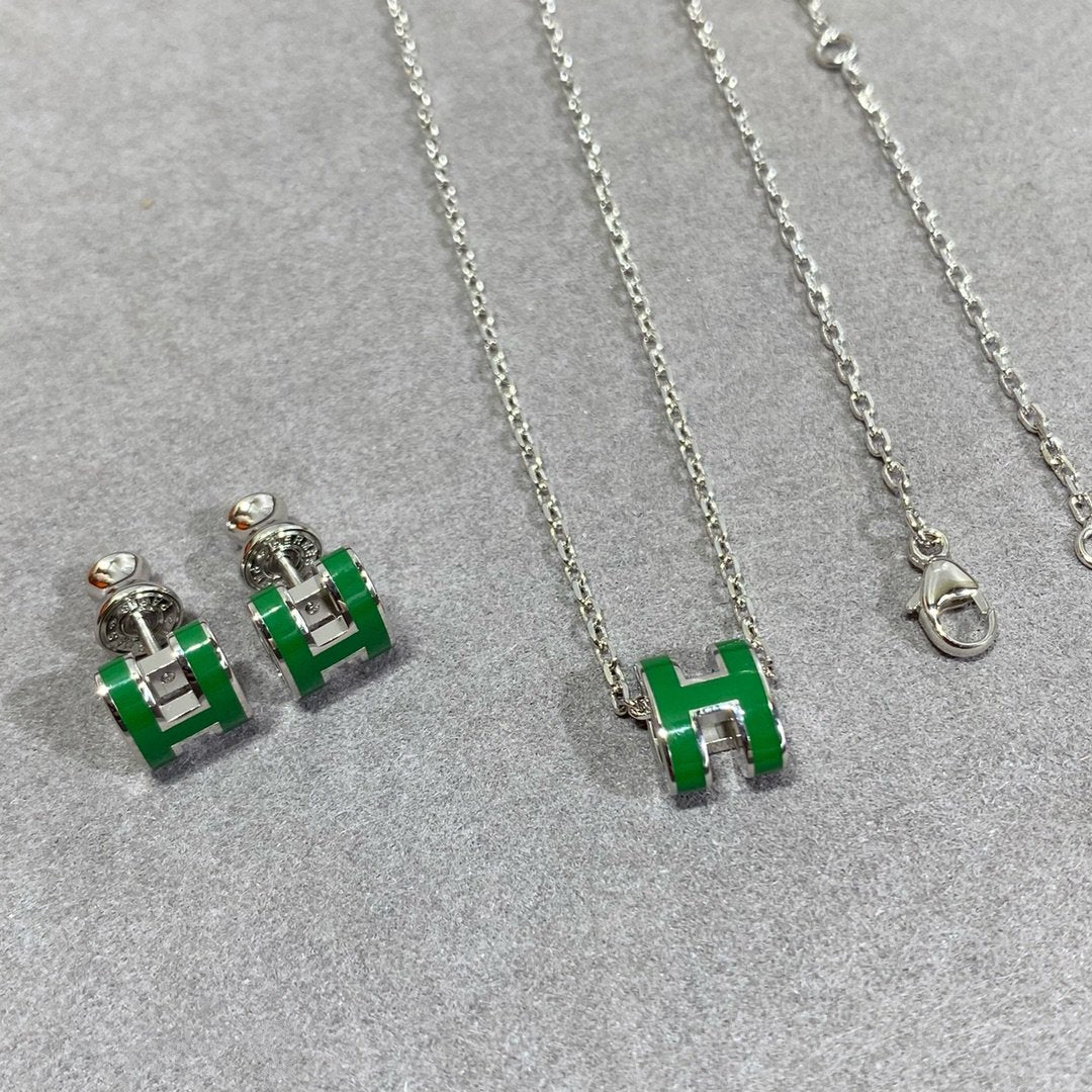 [Select]POP H GREEN NECKLACE SILVER AND GOLD