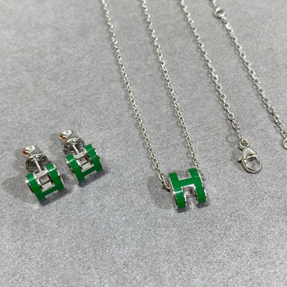 [Select]POP H GREEN NECKLACE SILVER AND GOLD