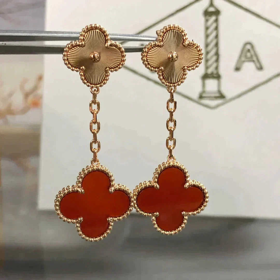 [Select]CLOVER 2 MOTIF  LASER CARNELIAN EARRINGS
