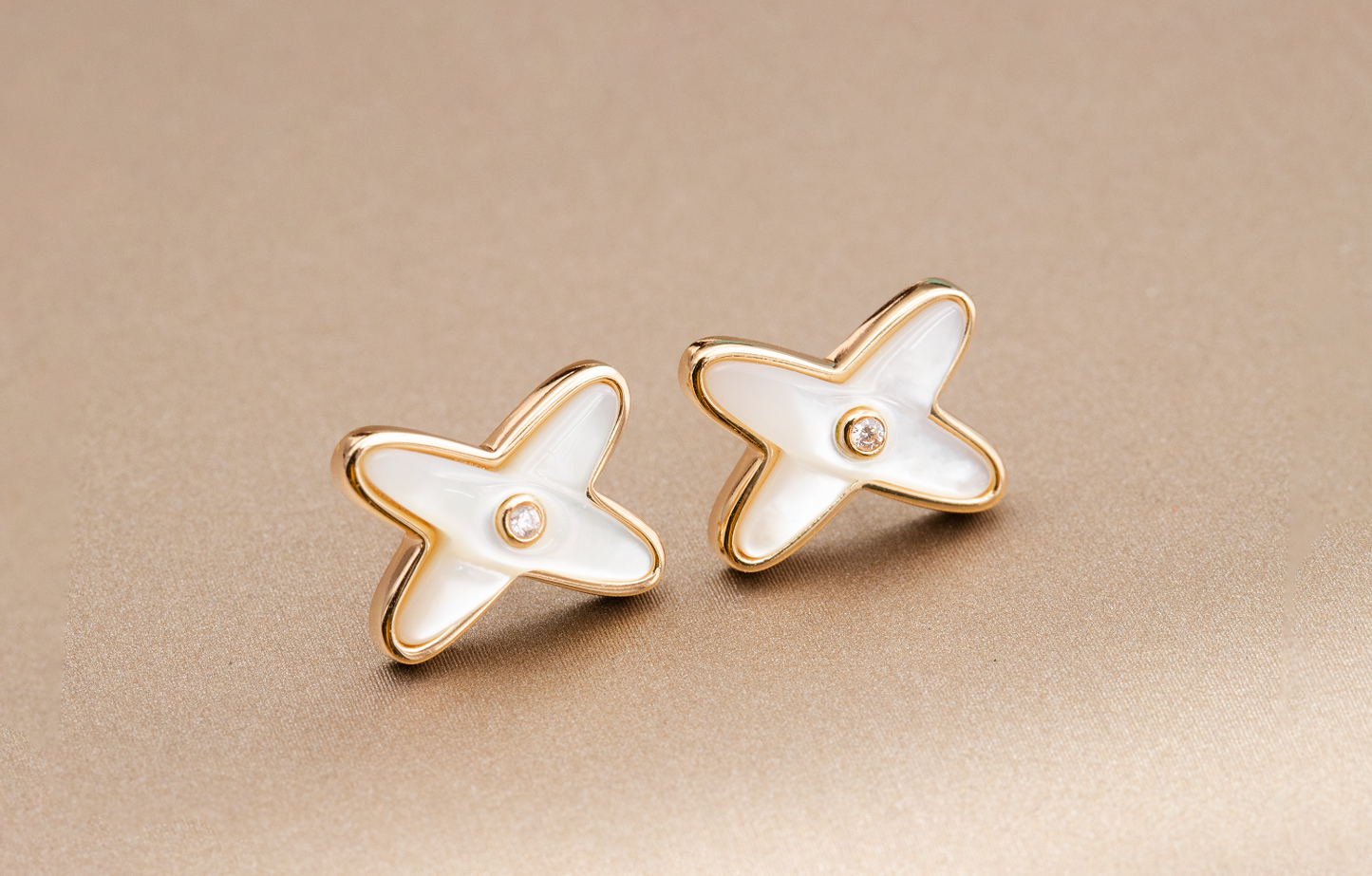 [Select]JEUX DE WHITE MOP PINK GOLD DIAMOND EARRINGS