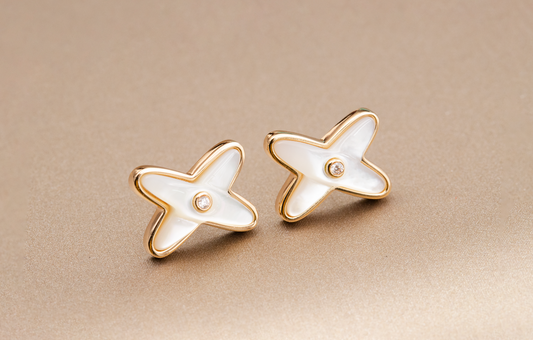 [Select]JEUX DE WHITE MOP PINK GOLD DIAMOND EARRINGS