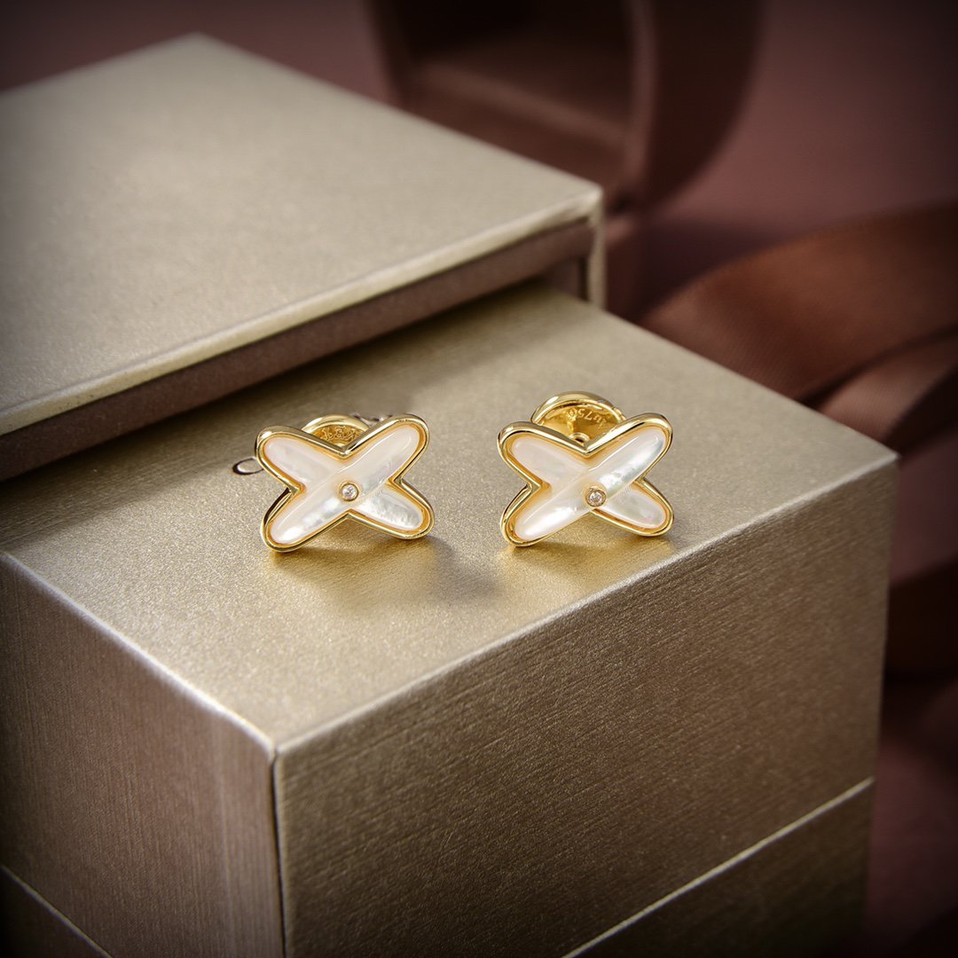 [Select]JEUX DE WHITE MOP GOLD DIAMOND EARRINGS