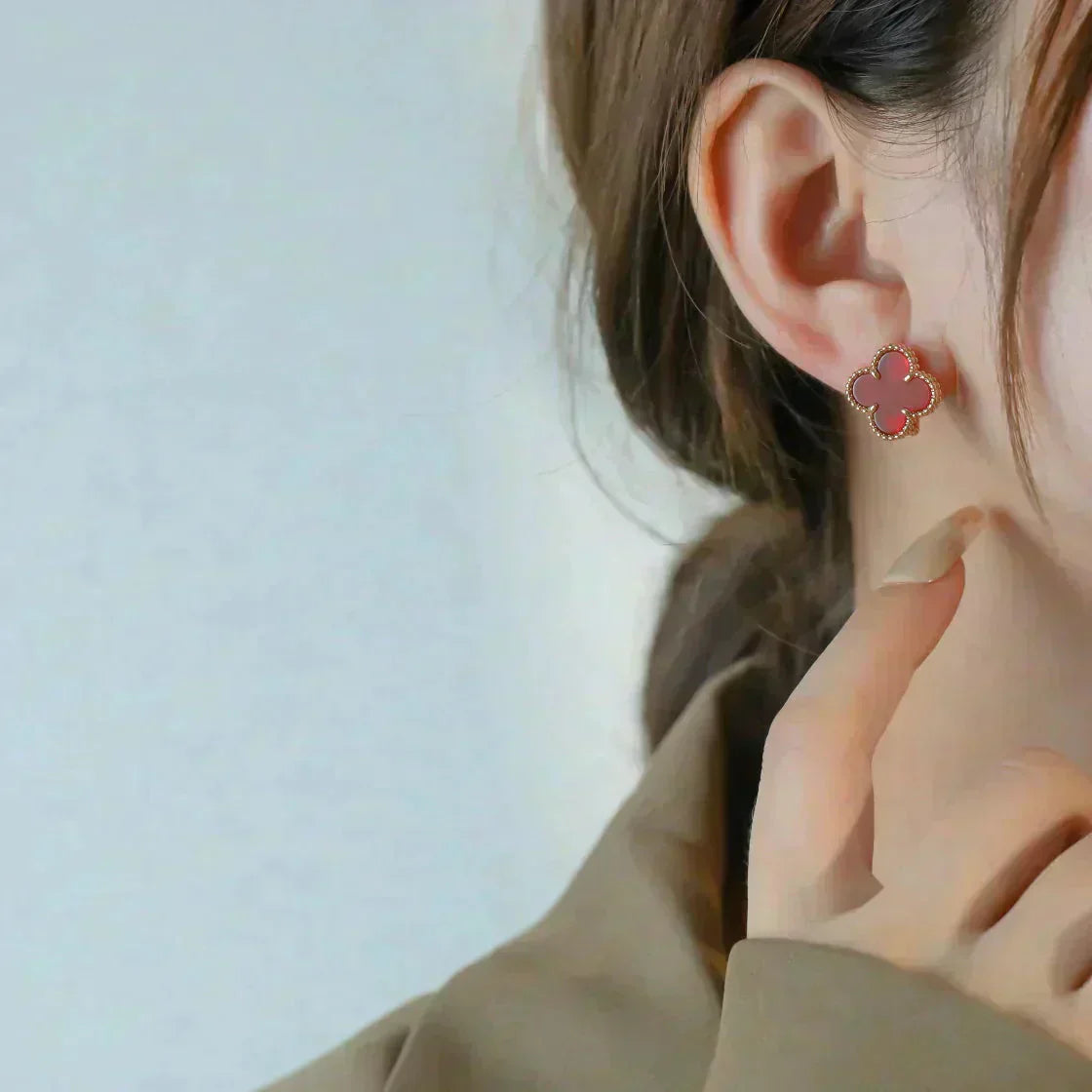 [Select]CLOVER MEDIUM 1 MOTIFS CARNELIAN  EARRINGS