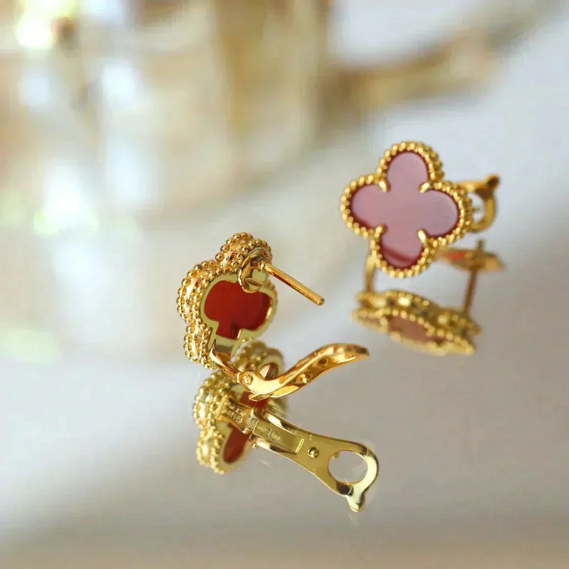 [Select]CLOVER MEDIUM 1 MOTIFS CARNELIAN  EARRINGS