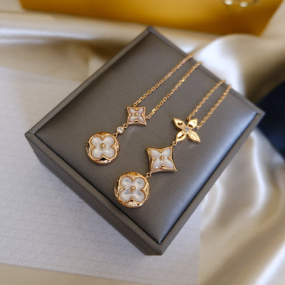 [Select]COLOR BLOSSOM LARIAT NECKLACE PINK GOLD WHITE MOTHER PEARL AND DIAMOND