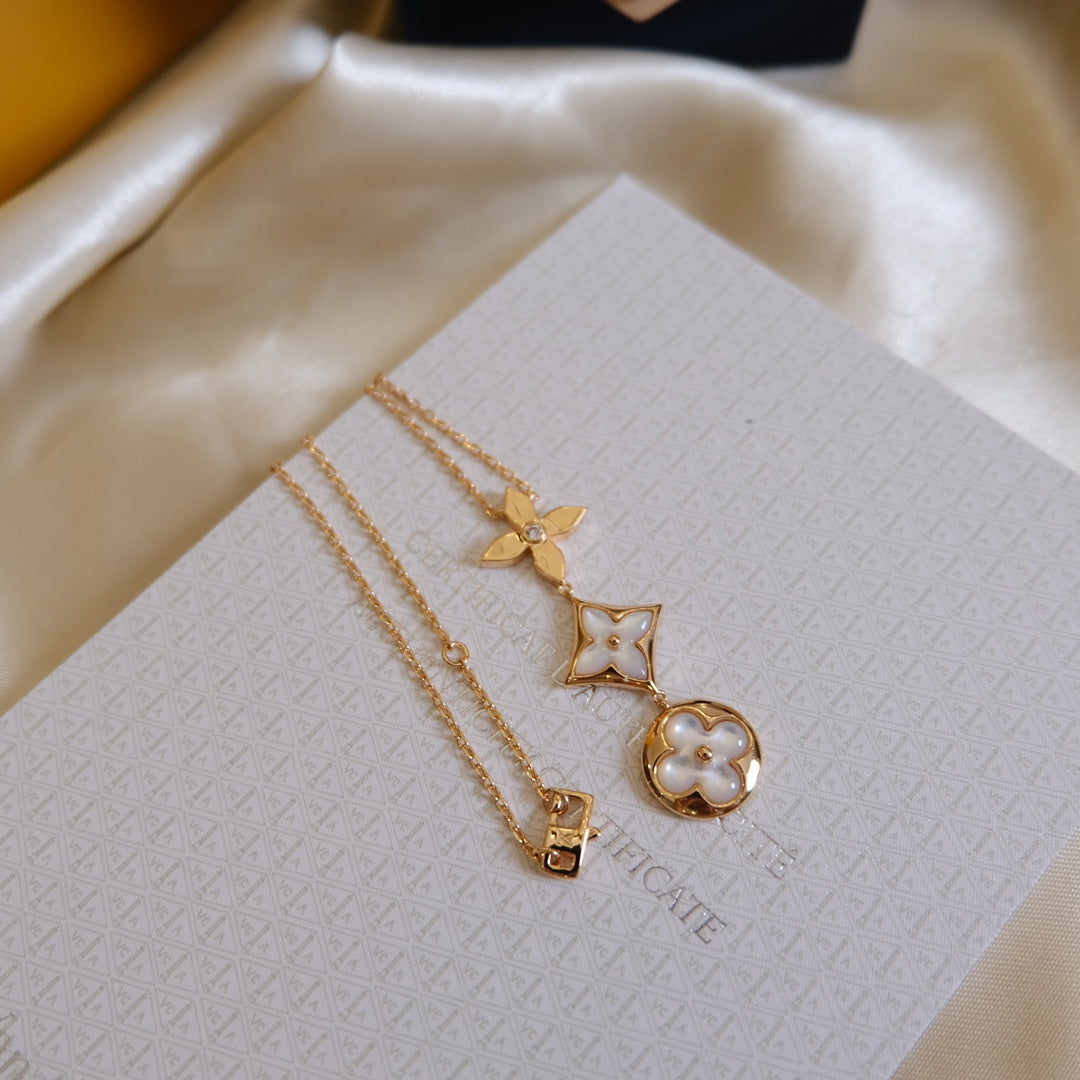 [Select]COLOR BLOSSOM LARIAT NECKLACE PINK GOLD WHITE MOTHER PEARL AND DIAMOND