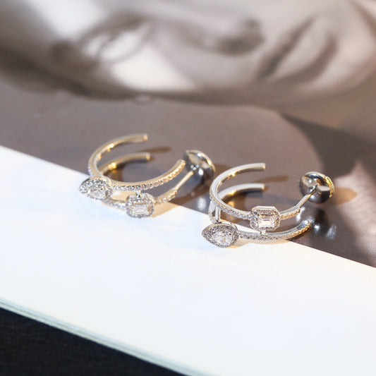 [Select]CREOLES MY TWIN 2 RANGS SILVER DIAMOND EARRINGS