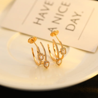 [Select]CREOLES MY TWIN 2 RANGS SILVER DIAMOND EARRINGS