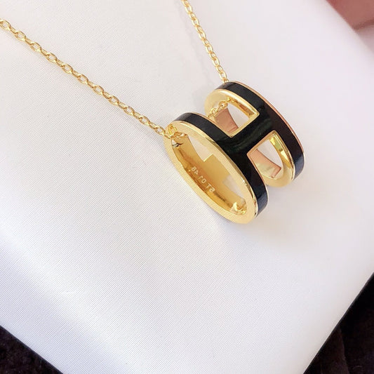 [Select]HM CLIC BLACK ENAMEL GOLD NECKLACE