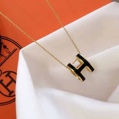 [Select]HM CLIC BLACK ENAMEL GOLD NECKLACE