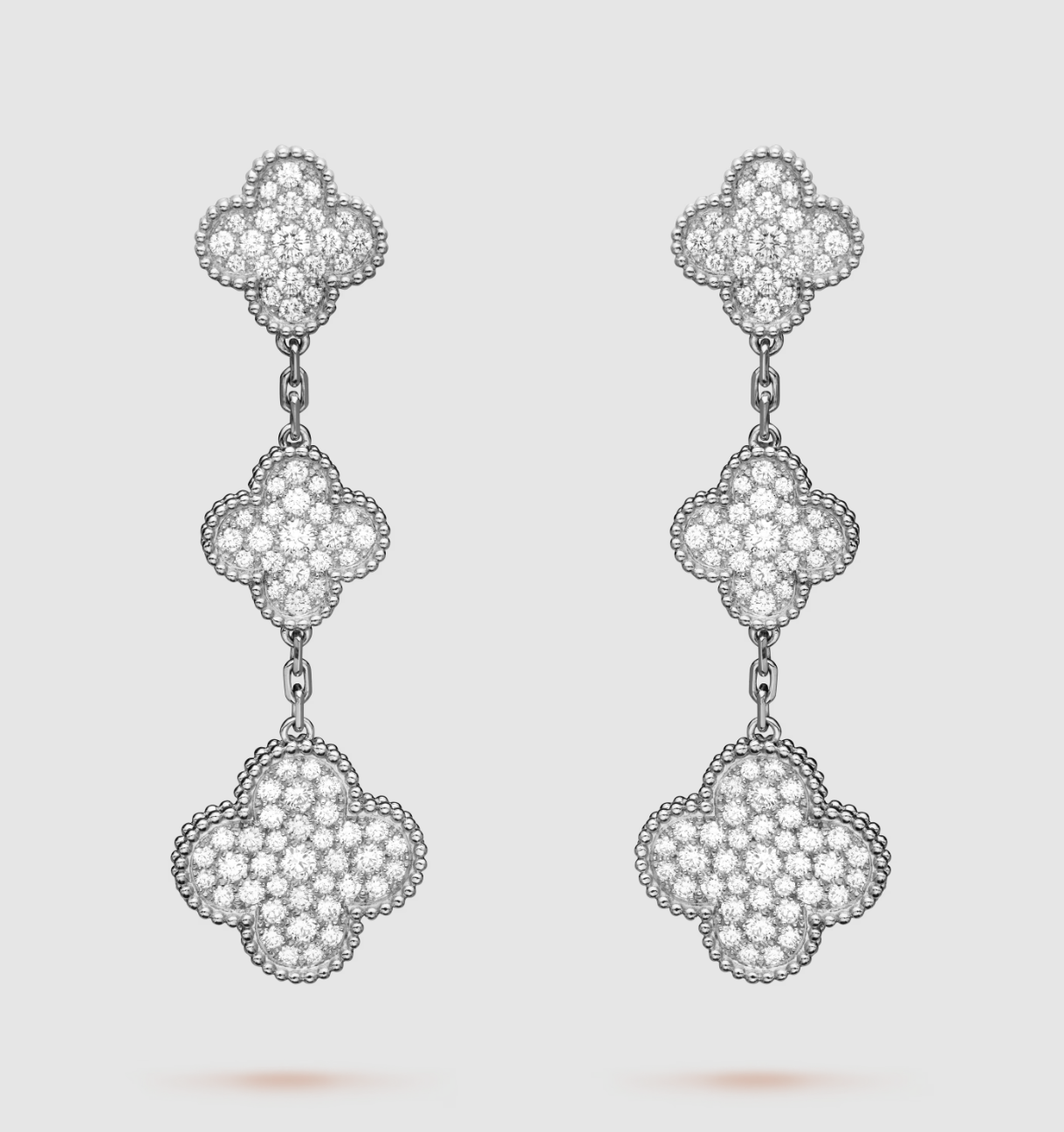 [Select]CLOVER 3 MOTIF DIAMOND SILVER DROP EARRINGS