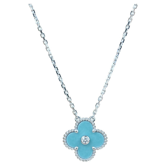 [Select]CLOVER 15MM DIAMOND SVRES PORCELAIN  NECKLACE SILVER