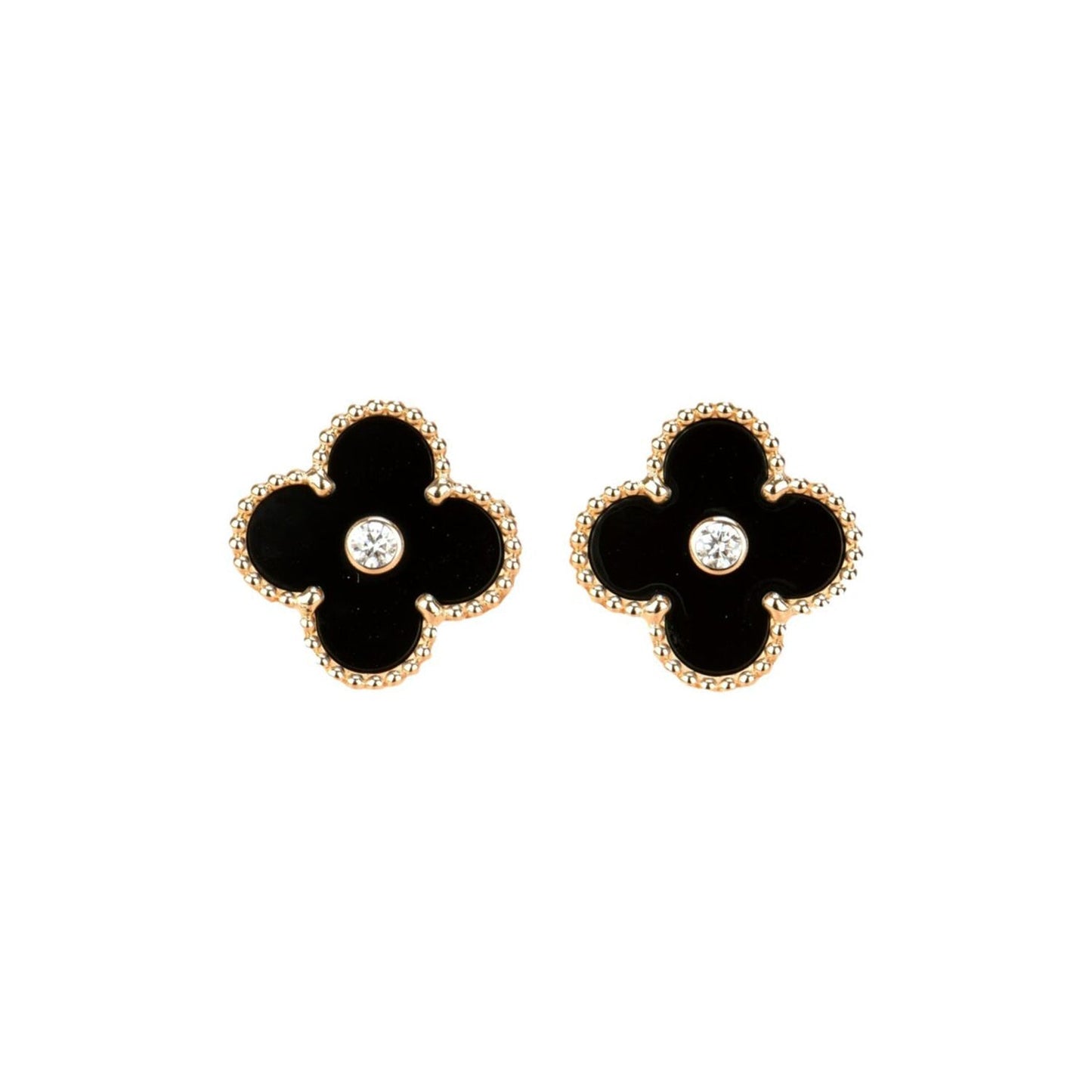 [Select]CLOVER MEDIUM 1 MOTIFS ONYX DIAMOND EARRINGS