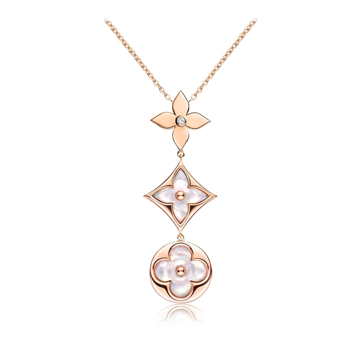 [Select]COLOR BLOSSOM LARIAT NECKLACE PINK GOLD WHITE MOTHER PEARL AND DIAMOND