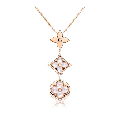 [Select]COLOR BLOSSOM LARIAT NECKLACE PINK GOLD WHITE MOTHER PEARL AND DIAMOND