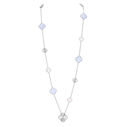 [Select]DETACHABLE CLOVER 15(11+4) FLOWER SILVER NECKLACE SET