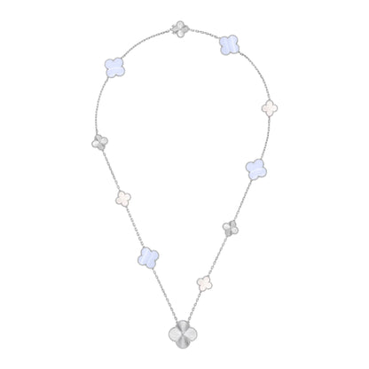 [Select]DETACHABLE CLOVER 15(11+4) FLOWER SILVER NECKLACE SET