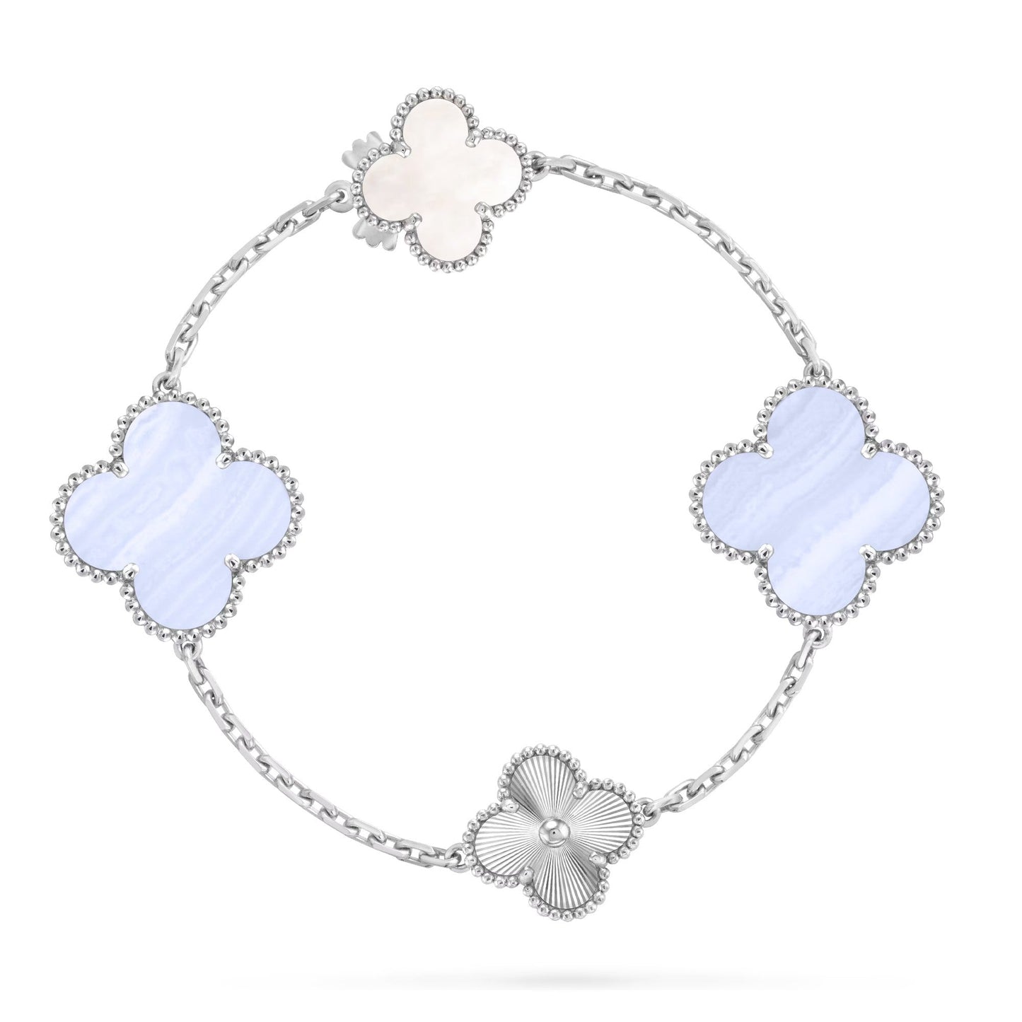 [Select]DETACHABLE CLOVER 15(11+4) FLOWER SILVER NECKLACE SET