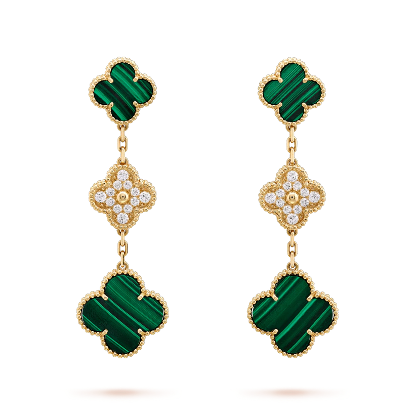 [Select]CLOVER EARRINGS GOLD MALACHITE DIAMOND 3 MOTIF