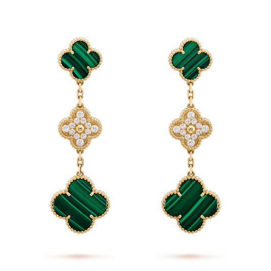 [Select]CLOVER EARRINGS GOLD MALACHITE DIAMOND 3 MOTIF
