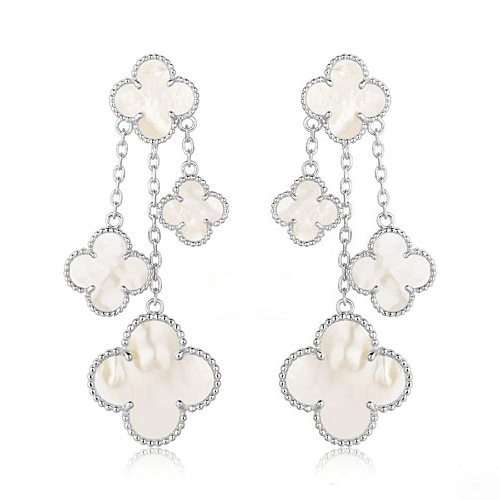 [Select]CLOVER EARRINGS WHITE MOP 4 MOTIFS SILVER