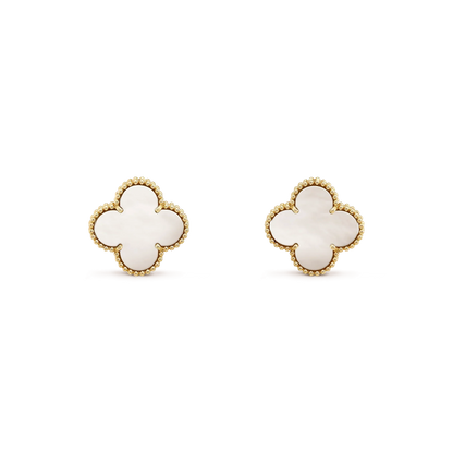 [Select]CLOVER MEDIUM 1 MOTIFS  WHITE MOP STUD EARRINGS