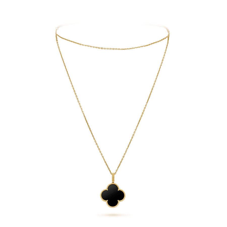 [Select]CLOVER 25MM GOLD ONYX BIG CLOVER NECKLACE