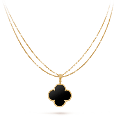 [Select]CLOVER 25MM GOLD ONYX BIG CLOVER NECKLACE