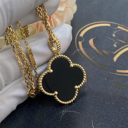 [Select]CLOVER 25MM GOLD ONYX BIG CLOVER NECKLACE
