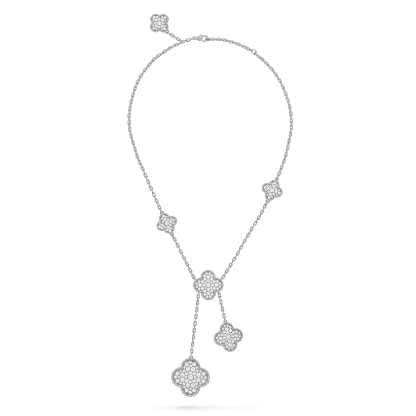 [Select]CLOVER 5 MOTIFS SILVER DIAMONDS NECKLACE
