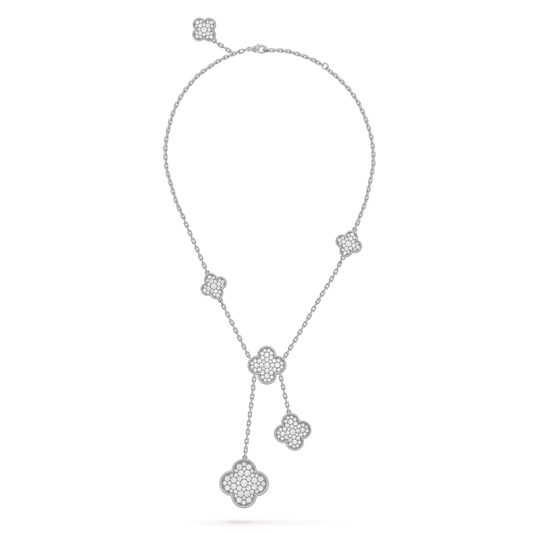 [Select]CLOVER 5 MOTIFS SILVER DIAMONDS NECKLACE
